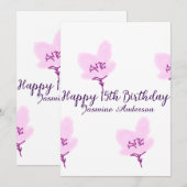 ピンクのマーブルの花の15歳の誕生日クインセアニェーラ名前のデザイン 招待状 (正面/裏面)