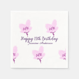ピンクのマーブルの花の15歳の誕生日+キンセイェーラ+名前入り スタンダードカクテルナプキン