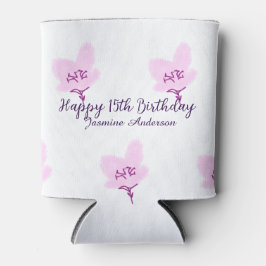 ピンクのマーブルの花の15歳の誕生日+キンセイェーラ+名前入り 缶クーラー