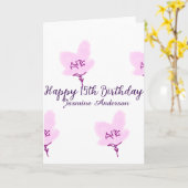 ピンクのマーブルの花の15歳の誕生日+キンセイェーラ+名前+d カード (黄色い花)