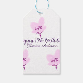 ピンクのマーブルの花の15歳の誕生日+キンセイェーラ+名前+d ギフトタグ