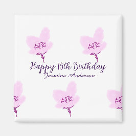 ピンクのマーブルの花の15歳の誕生日+キンセイェーラ+名前+d マグネット