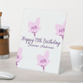 ピンクのマーブルの花の15歳の誕生日+クィンセañera+名前d 台座サイン (インサイチュ)