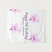 ピンクのマーブルの花柄 15歳の誕生日 クイーンセニョーラの名前 デ タペストリー (正面(横))