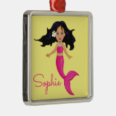 ピンクのマーメイドの女の子の芸術の個人名の贈り物 メタルオーナメント (右)