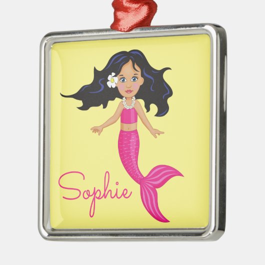 ピンクのマーメイドの女の子の芸術の個人名の贈り物 メタルオーナメント (左)