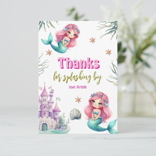 ピンクのマーメイド城の誕生日 サンキューカード (スタンド正面)