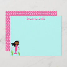 ピンクのマーメイド文房具ノートカード