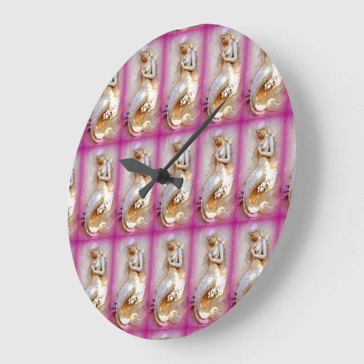 ピンクのマーメイド時計 ラージ壁時計 (傾斜)