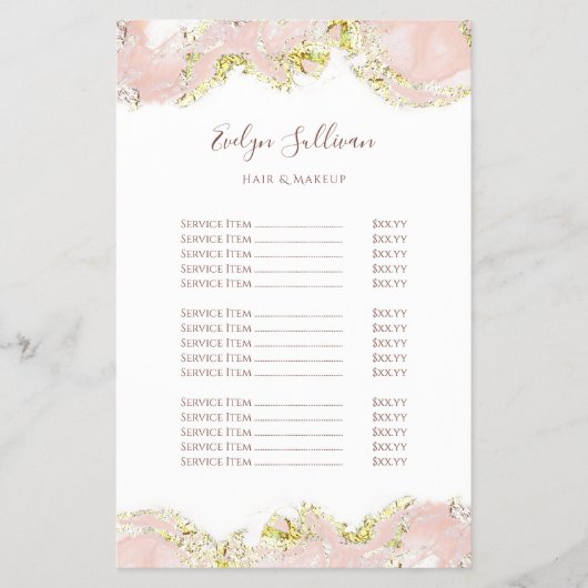 ピンクのマーリングデザインの価格リストのフライヤー チラシ (正面)