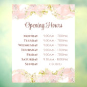 ピンクのマーリングデザインの開店時間のウィンドウが固定 ウィンドウサイン (シート3)