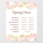 ピンクのマーリングデザインの開店時間のウィンドウが固定 ウィンドウサイン (シート)