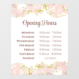 ピンクのマーリングデザインの開店時間のウィンドウが固定 ウィンドウサイン