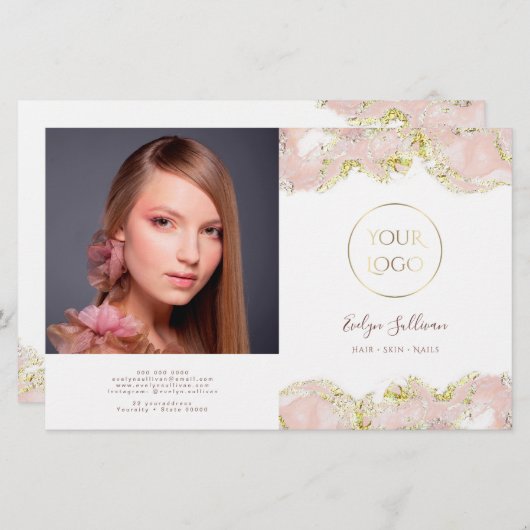 ピンクのマーリングデザイン2折パンフレット (正面/裏面)