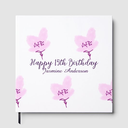 ピンクのマーヴの花の15歳の誕生日+キンセイェーラ+名前+d ゲストブック (正面)