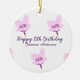 ピンクのマーヴの花の15歳の誕生日+クィンセañera+名前d セラミックオーナメント