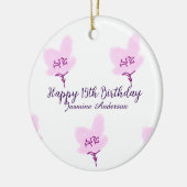 ピンクのマーヴの花の15歳の誕生日+クィンセañera+名前d セラミックオーナメント (左)
