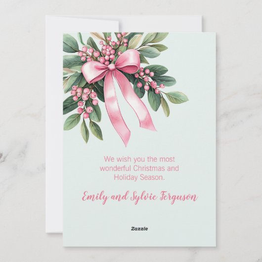 ピンクのミスタントー写真メリークリスマスカード シーズンカード (裏面)