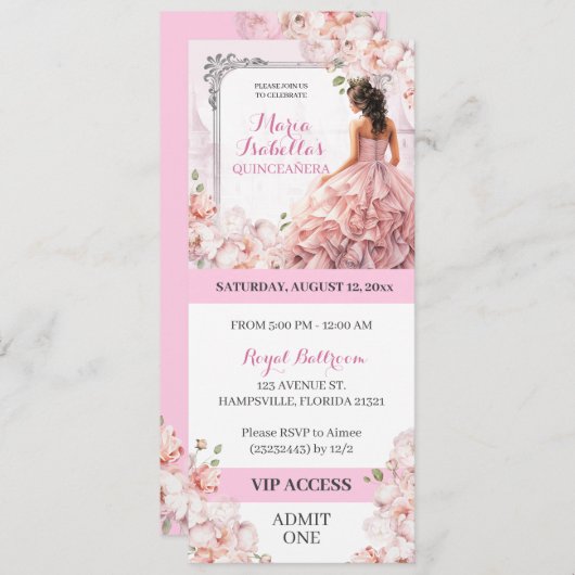 ピンクのミス・キンセアニエラVIPアクセス 招待状 (正面/裏面)