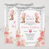 ピンクのミス・キンセ 15歳のシルバーの王冠 招待状 (正面/裏面)