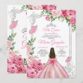 ピンクのミス・キンセ 15歳 バタフライ シルバー クラウン 招待状 (正面/裏面)