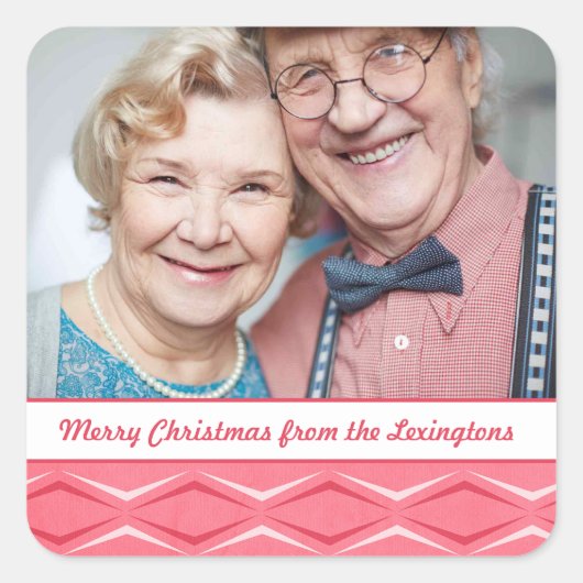 ピンクのミッドセンチュリーモダンクリスマスホリデー写真 スクエアシール (正面)