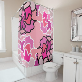 ピンクのミッドセンチュリー幾何学模様アートに シャワーカーテン