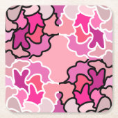 ピンクのミッドセンチュリー幾何学模様アートに スクエアペーパーコースター (正面)