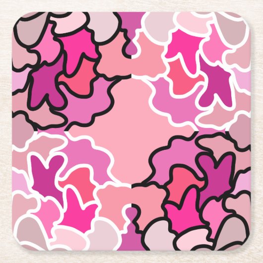 ピンクのミッドセンチュリー幾何学模様アートに スクエアペーパーコースター (正面)