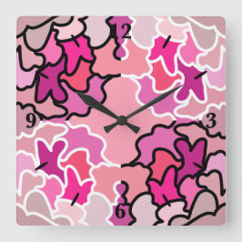 ピンクのミッドセンチュリー幾何学模様アートに スクエア壁時計