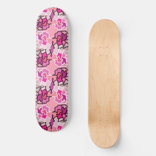 ピンクのミッドセンチュリー幾何学模様アートに スケートボード (正面)