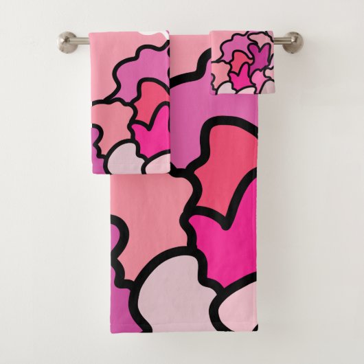 ピンクのミッドセンチュリー幾何学模様アートに バスタオルセット (インサイチュ)