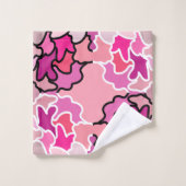 ピンクのミッドセンチュリー幾何学模様アートに バスタオルセット (ウォッシュタオル)