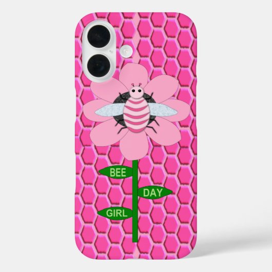 ピンクのミツバチの誕生日おめでとうガール Case-Mate iPhoneケース (裏面)