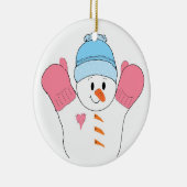 ピンクのミトンをした幸せそうな雪だるま セラミックオーナメント (右)