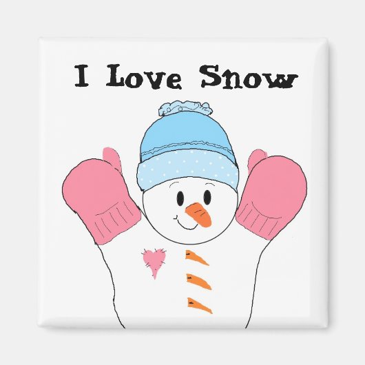ピンクのミトンをつけた雪だるま マグネット (正面)