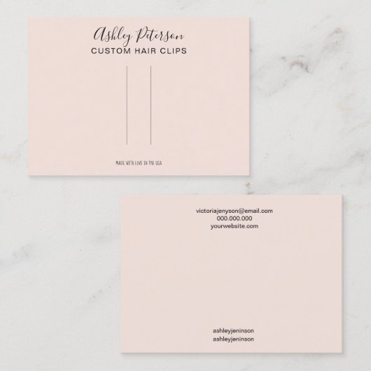 ピンクのミニマリスエレガントトヘアクリップバレットディスプレイ 名刺 (正面/裏面)