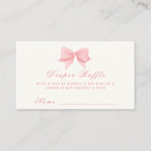 ピンクのミニマリストバータイおむつラッフルベビーシャワー エンクロージャーカード (正面)