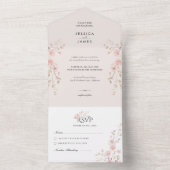 ピンクのミニマリストフラワーの結婚式 オールインワン招待状 (内側)