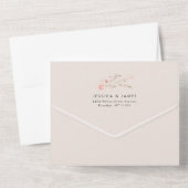 ピンクのミニマリストフラワーの結婚式 オールインワン招待状 (裏面)