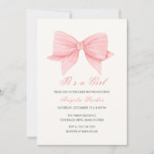 ピンクのミニマリストボウタイガールベビーシャワー 招待状 (正面)