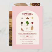 ピンクのミニマリストRodeo女性のカーボーイ写真ベビーシャワー 招待状 (正面/裏面)