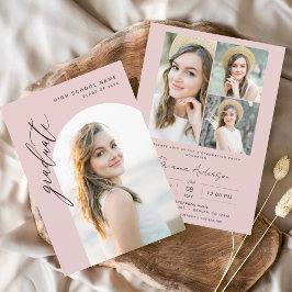 ピンクのミニマルなアーチフォト卒業パーティー 招待状