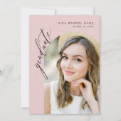 ピンクのミニマルなアーチフォト卒業パーティー 招待状 (正面)