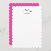 ピンクのミニマルなデザインの名前入りの便箋（リボン付き） ノートカード (正面/裏面)
