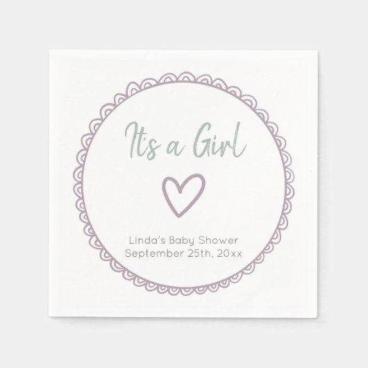 ピンクのミニマルなドードル女の子ベビーシャワー スタンダードカクテルナプキン (正面)