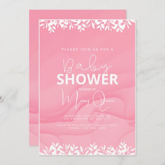 ピンクのミニマルな赤ちゃんシャワー 招待状 (正面/裏面)