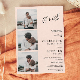 ピンクのミニマルカジュアルイニシャルの写真結婚の 招待状