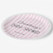 ピンクのミニマルストライプの主義ベビーシャワー ペーパープレート (アングル)