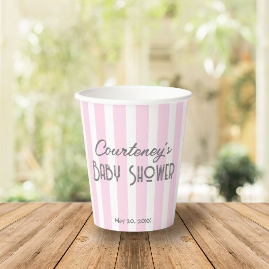 ピンクのミニマルストライプの主義ベビーシャワー 紙コップ